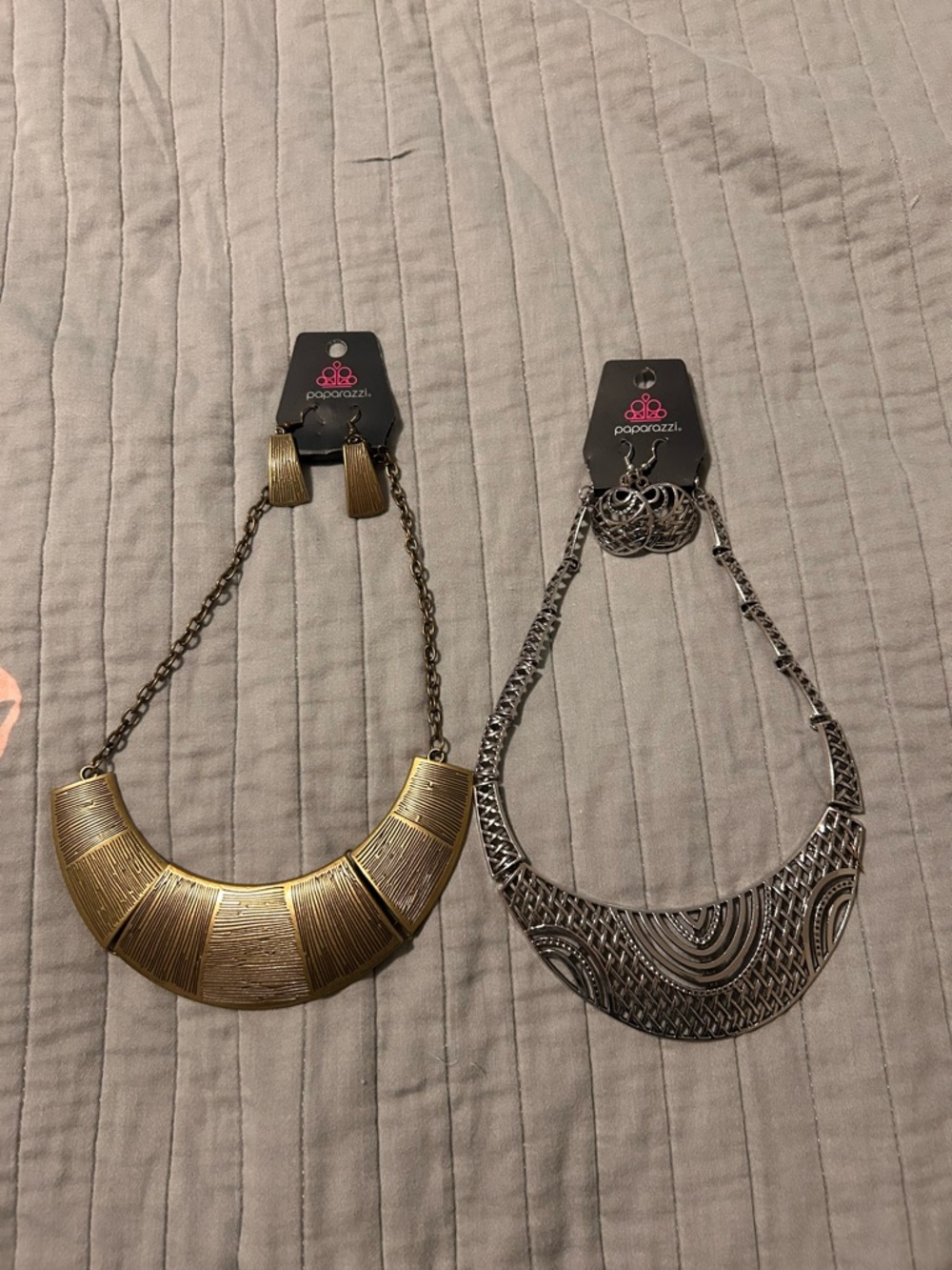 Paparazzi Gold-Tone Statement Collar Necklace Sets with Earrings - Picture 2 of 5